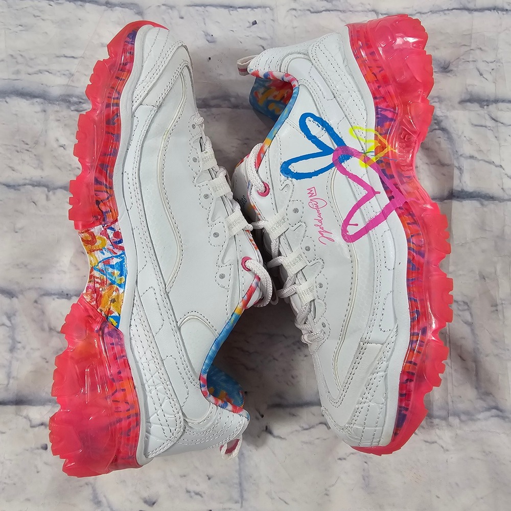 Skechers D'Lites J Goldcrown Women Size 7 White Pink Love Wall Heart Sneakers - Picture 6 of 11